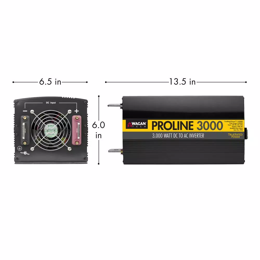 Wagan Tech Pro Line 3000W Power Inverter, 6000W Peak Surge, 12V DC to 115V AC