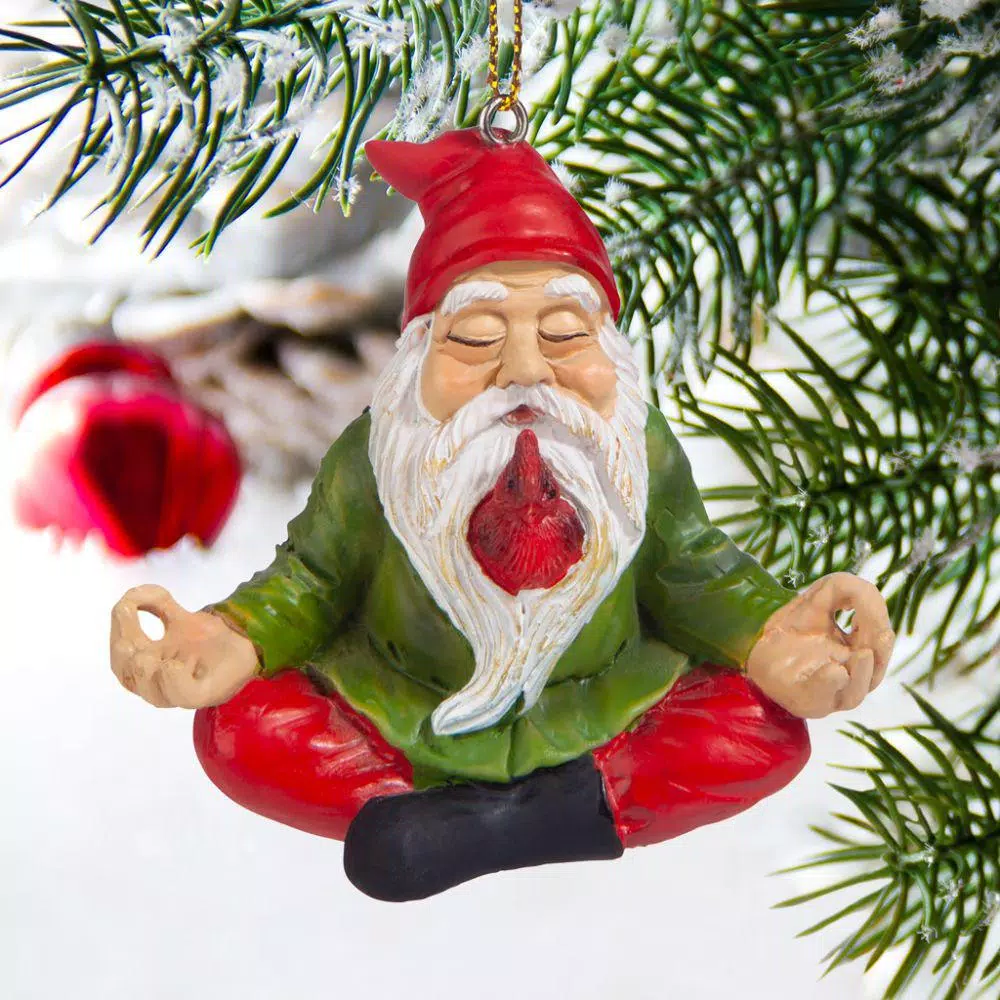 Design Toscano Zen Gnome Holiday Ornament - Hand Painted Resin Christmas Tree Bauble