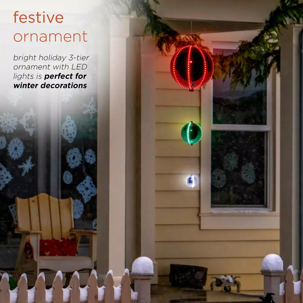 Alpine Corporation 3-Tier Hanging Christmas Ornaments with Chasing LED Lights, Indoor/Outdoor