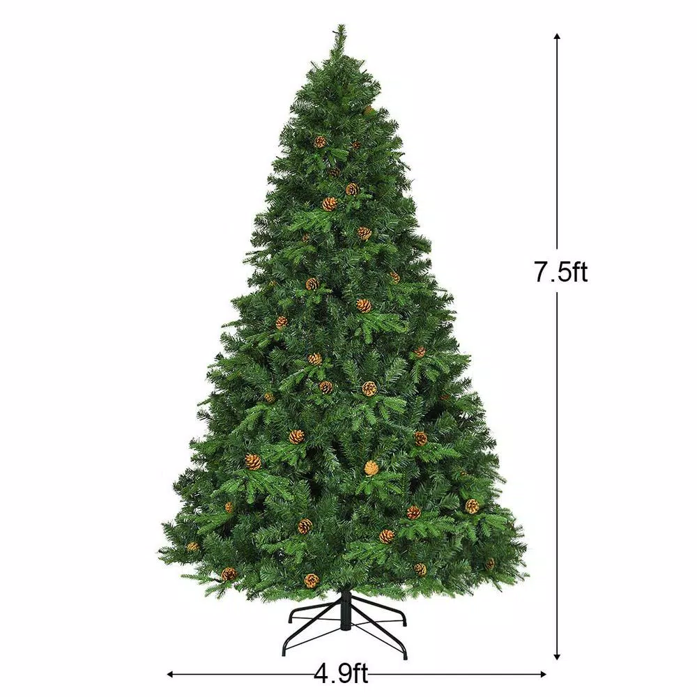 Costway 7.5 ft. Pre-Lit Artificial Christmas Tree with 540 Warm White LED Lights and 71 Pine Cones