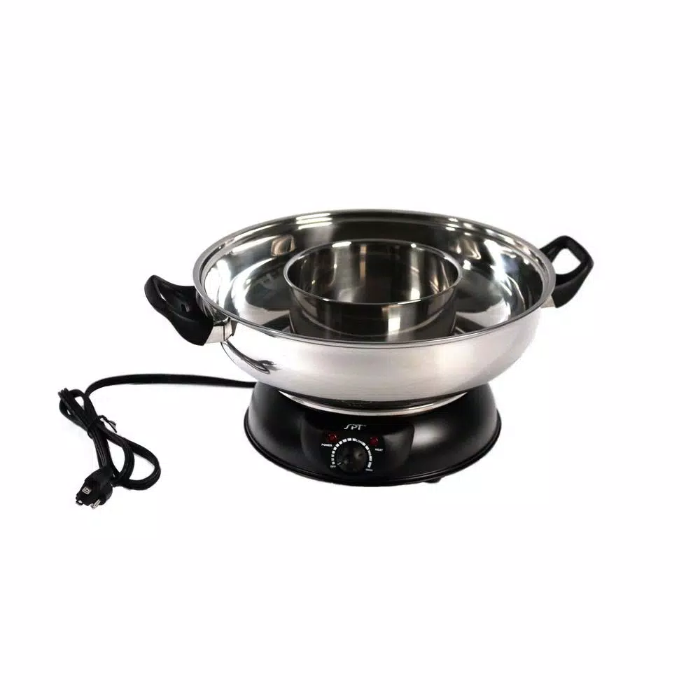 SPT Electric Multi-Cooker Shabu Shabu Hot Pot with 2-Compartment Stainless Steel Bowl