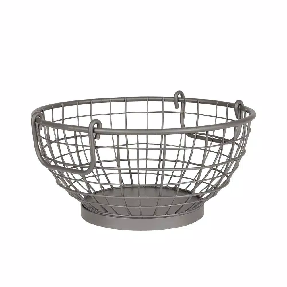 Spectrum Mason Industrial Gray Steel Fruit Bowl Basket with Handles, Farmhouse Style Kitchen Organizer
