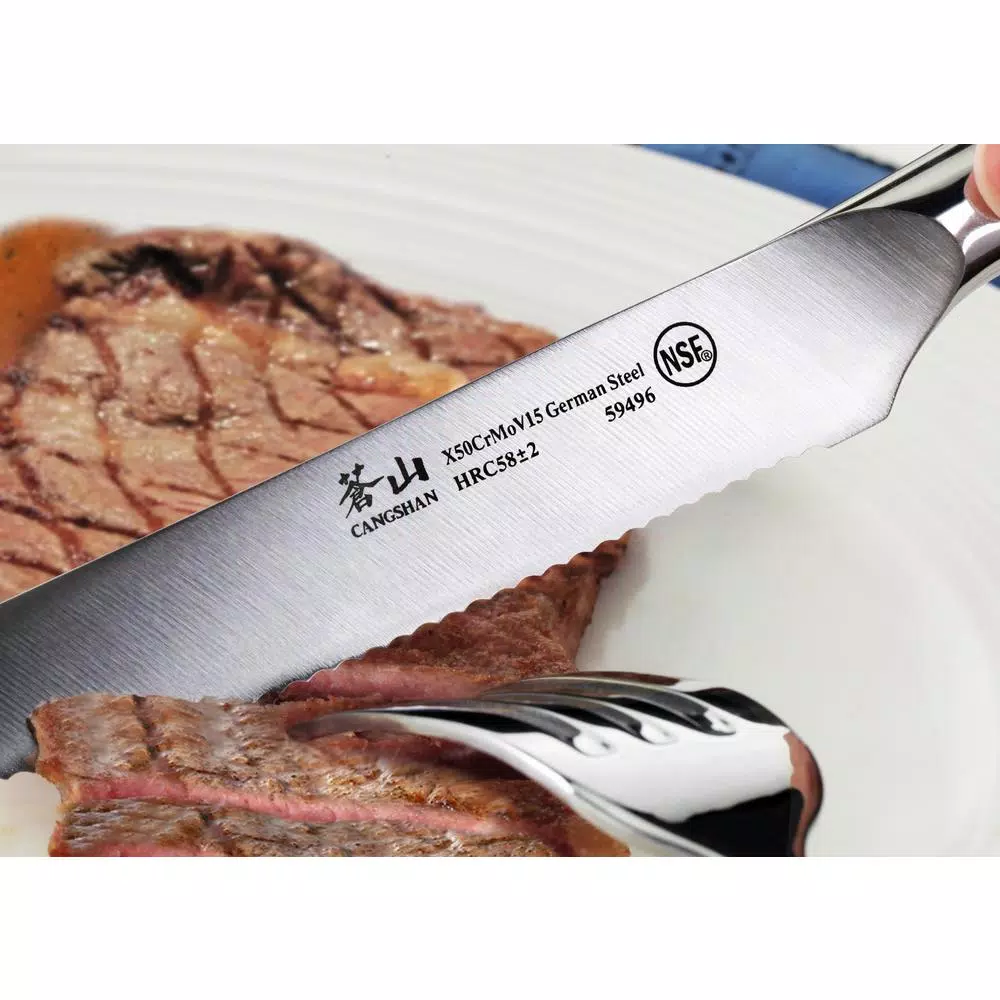 Cangshan N1 Series 5 in. Steak Knife Set with Acacia Wood Block, 9-Piece Set