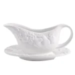 Gibson Home Fruitful 8 in. White Durastone Gravy Boat with Saucer thumbnail 4