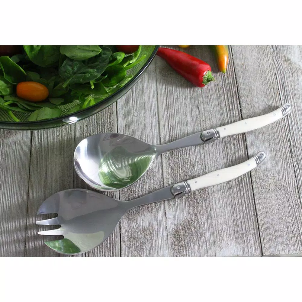 Unbranded French Home Laguiole 2-Piece Faux Ivory Salad Servers Set, Stainless Steel