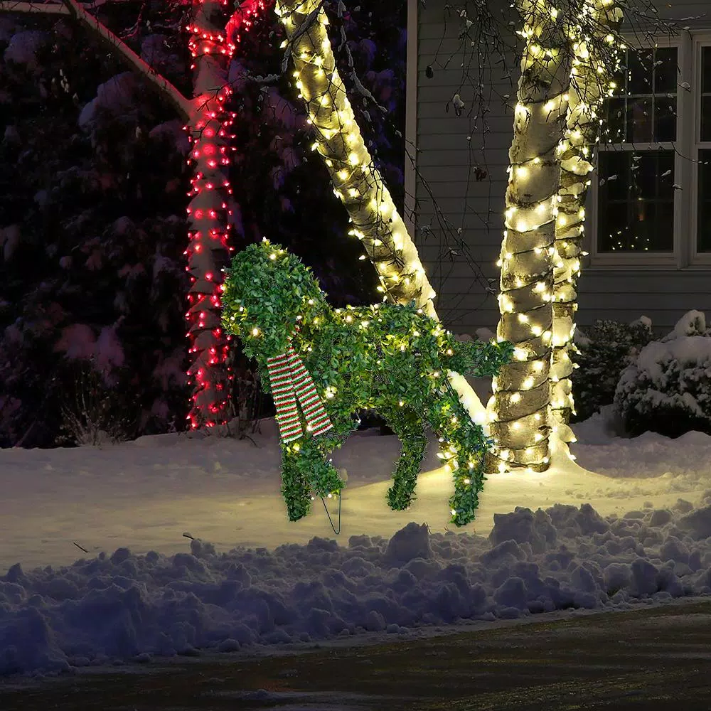 ProductWorks 20 in. Pre-lit Faux Boxwood Topiary Dog Sculpture with 50 LED Lights