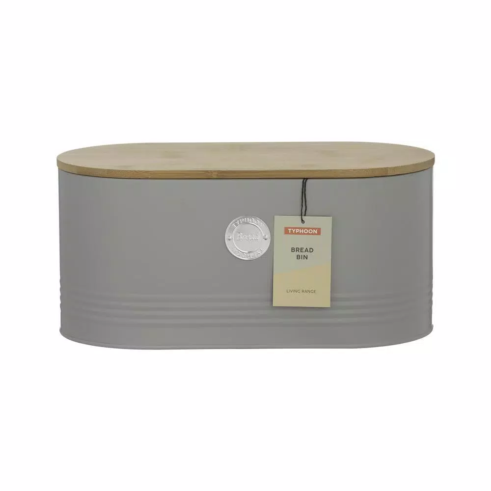 Typhoon Living Grey Bread Bin with Sustainable Bamboo Lid