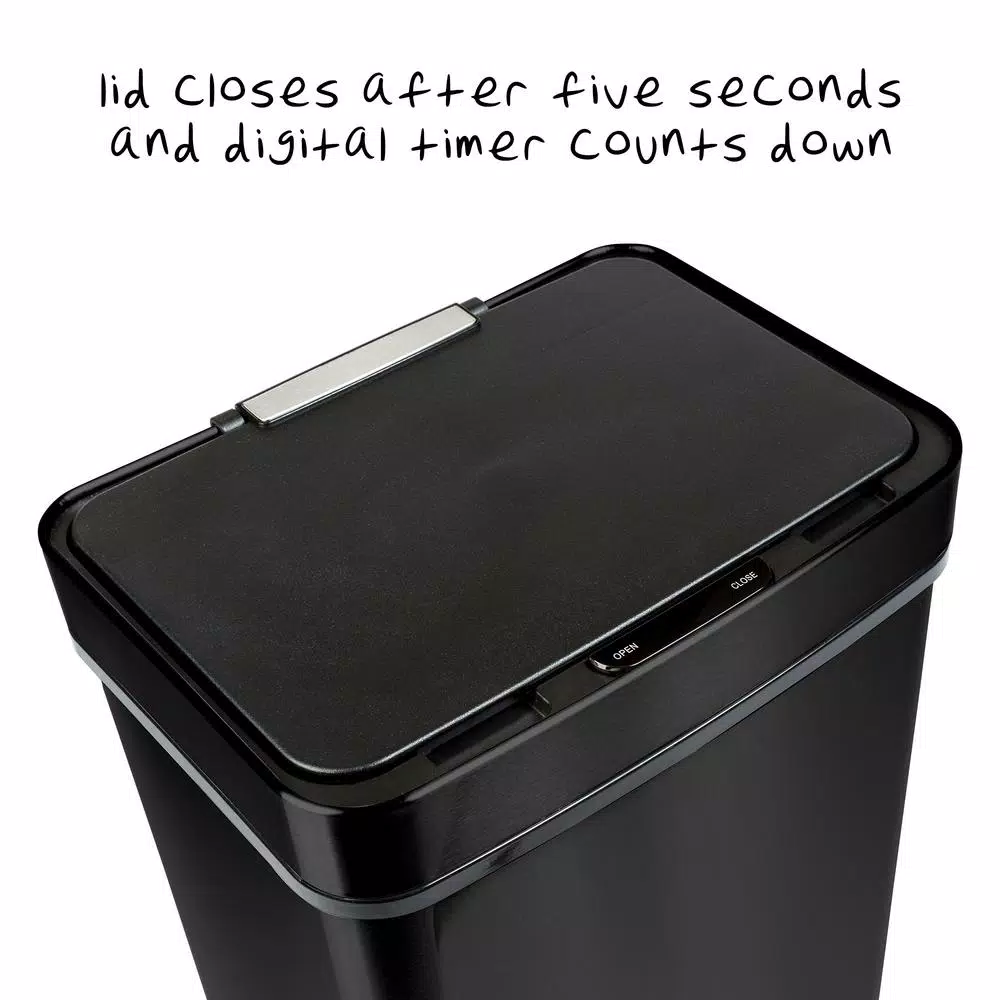 Honey-Can-Do 13 Gal. Stainless Steel Touchless Sensor Trash Can with Digital Timer, Brushed Black