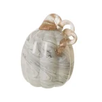Glitzhome Gray Marble Glass Pumpkin Set of 2 - Handmade Tabletop Decoration thumbnail 2