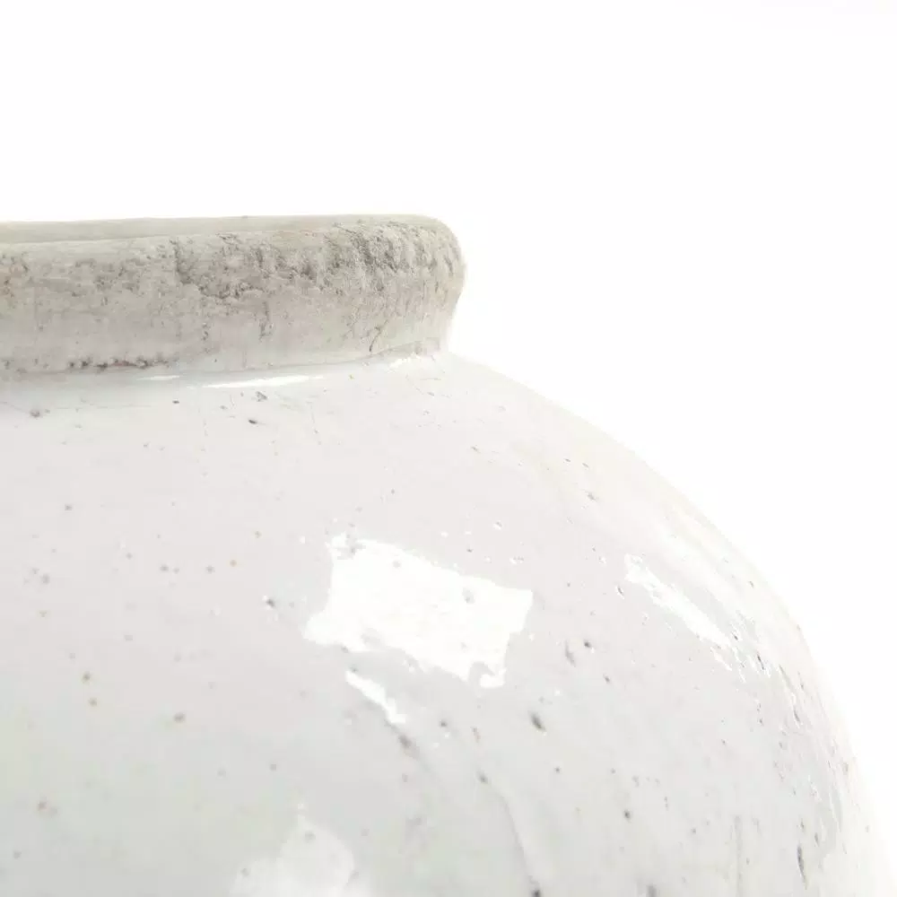 Zentique Terracotta Glazed Large Ceramic Decorative Vase - Distressed White Round Table Vase