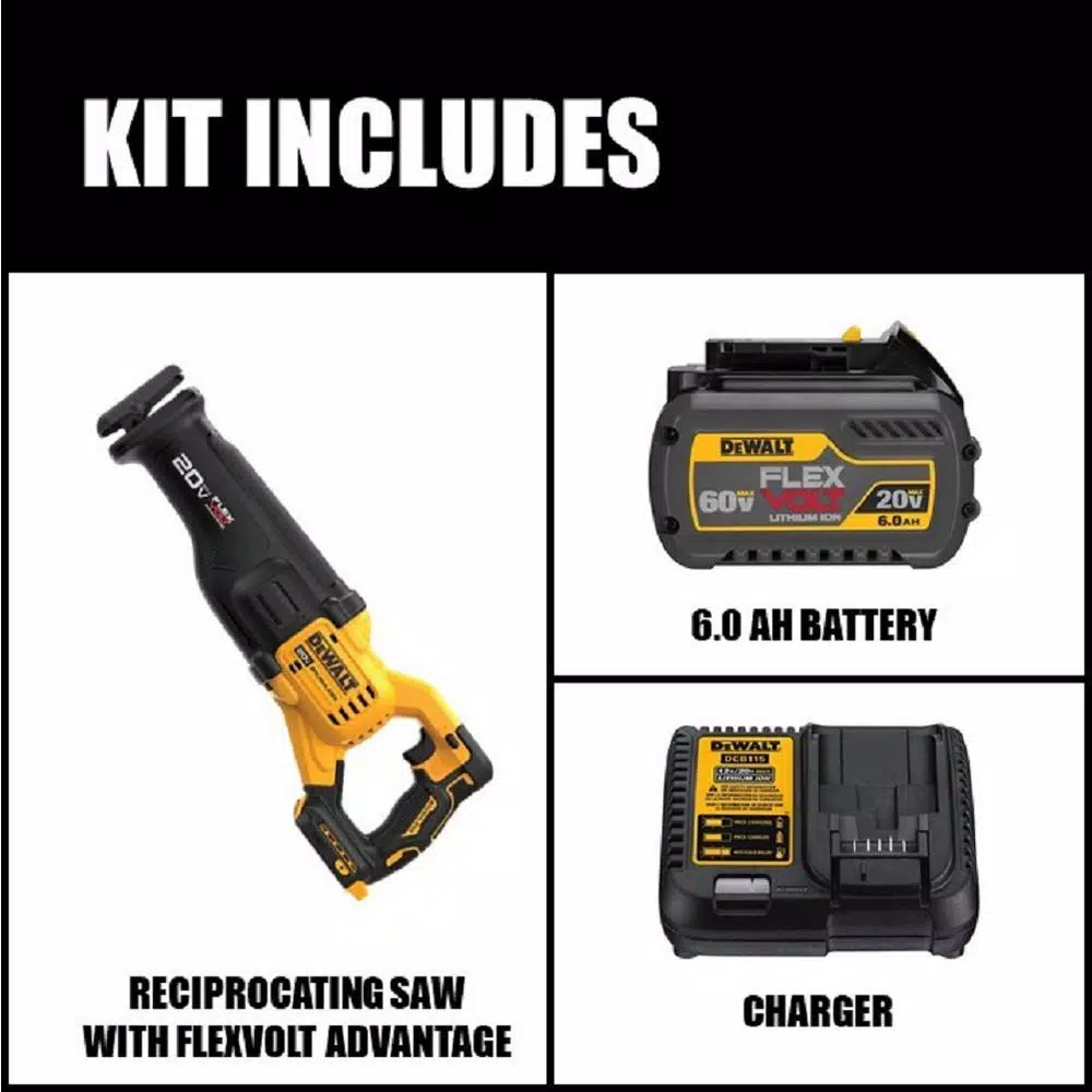DEWALT 20V MAX Brushless Reciprocating Saw Kit with FLEXVOLT Advantage & 6.0Ah Battery