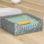 Benzara Galvanized Steel Napkin Holder with Folding Wooden Handle - Gray Vintage Style thumbnail 5