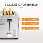 Boyel Living 1500W 4-Slice Wide Slot Silver Toaster with 6 Shade Settings and Removable Crumb Tray thumbnail 5
