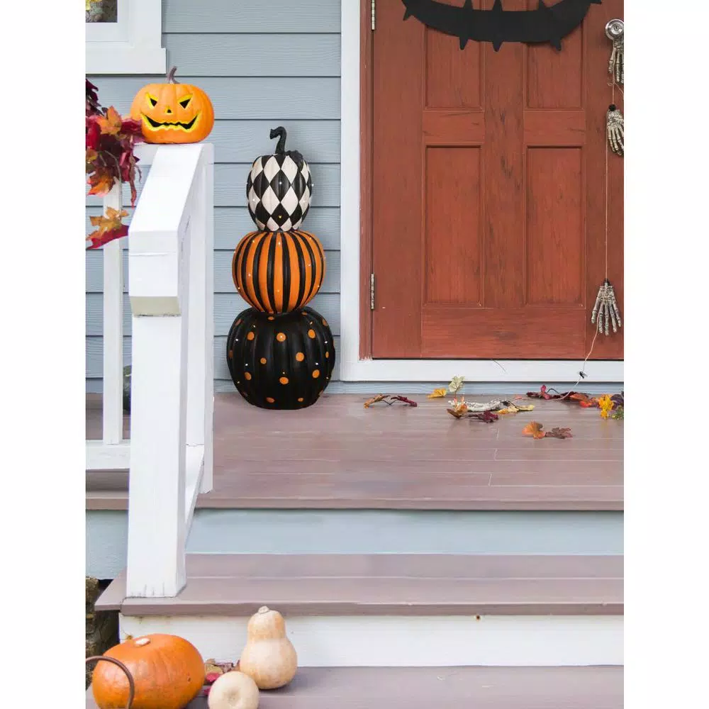 Haunted Hill Farm 36 in. Lighted Stacked Pumpkin Trio, Indoor/Outdoor Halloween Decor