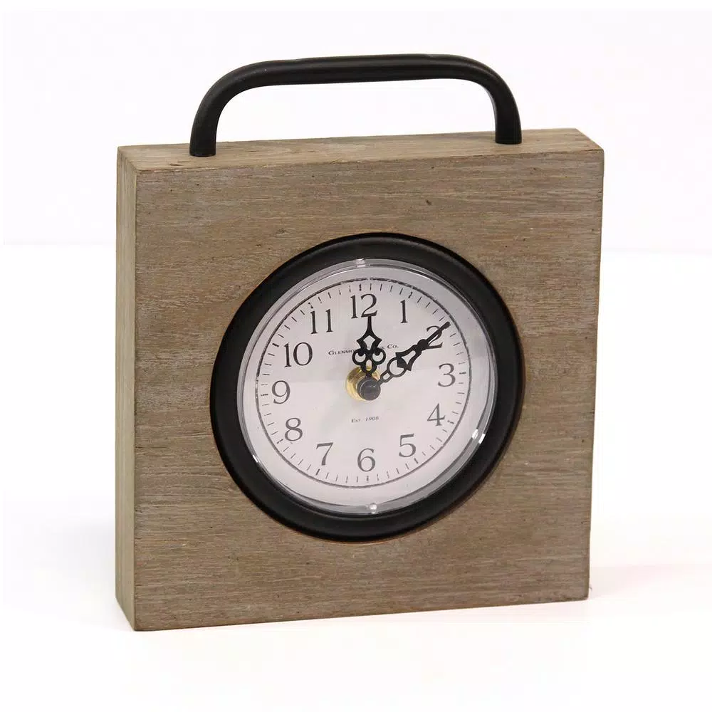 Stratton Home Decor Jose Tabletop Clock - Modern Natural Wood & Black
