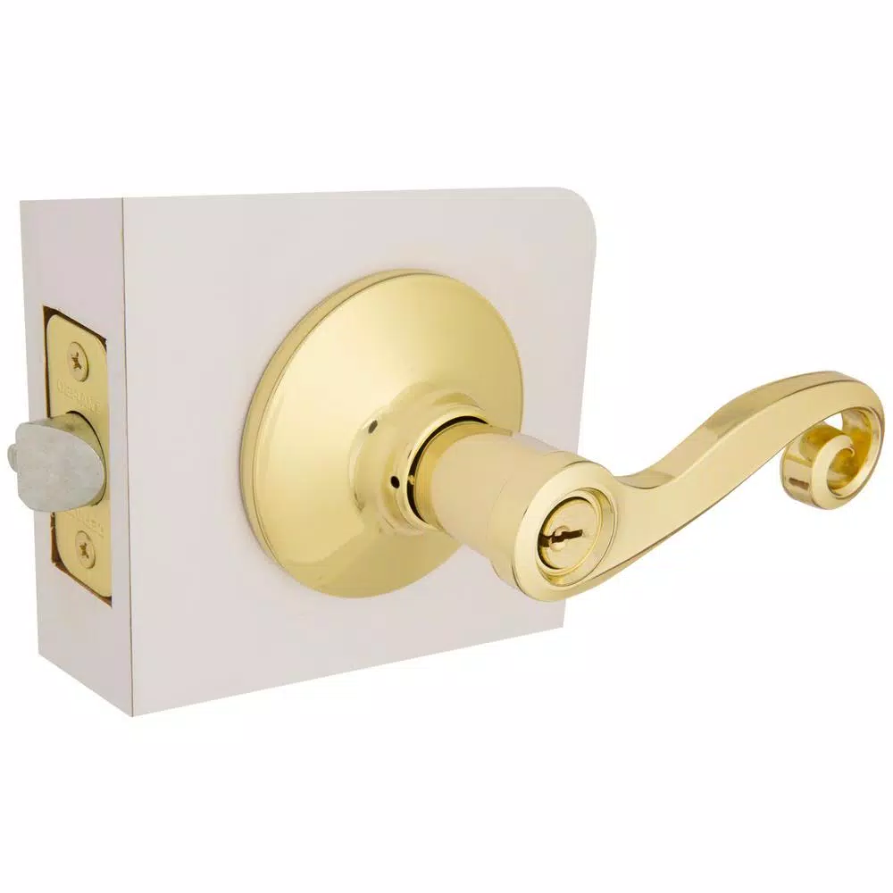 Defiant Scroll Keyed Entry Door Lever, Polished Brass