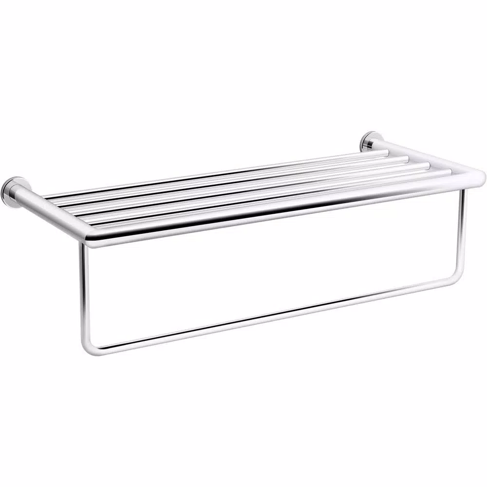 KOHLER Kumin 1-Bar Towel Rack with Upper Shelf, Polished Chrome