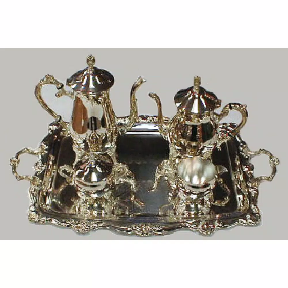 Heim Concept 5-Piece Silver Plated Tea and Coffee Set with Embossed Floral Design