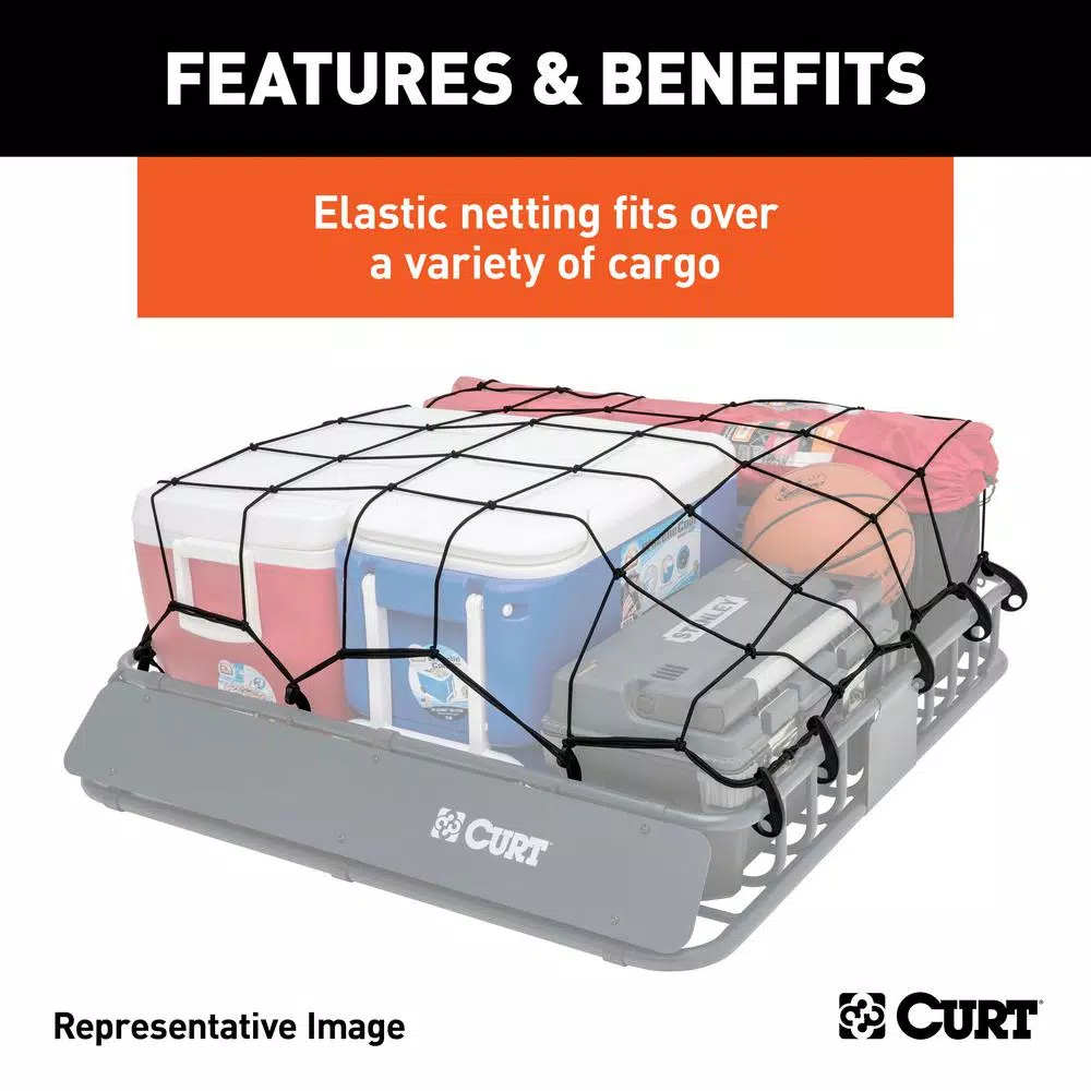 CURT 65" x 38" Extended Roof Rack Cargo Net, Black Nylon