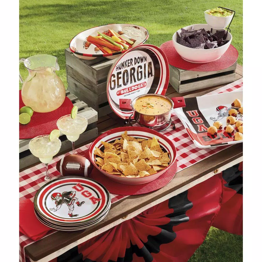 Magnolia Lane Georgia Ceramic Football Tailgating Serving Platter, 3-Section Divided Dish