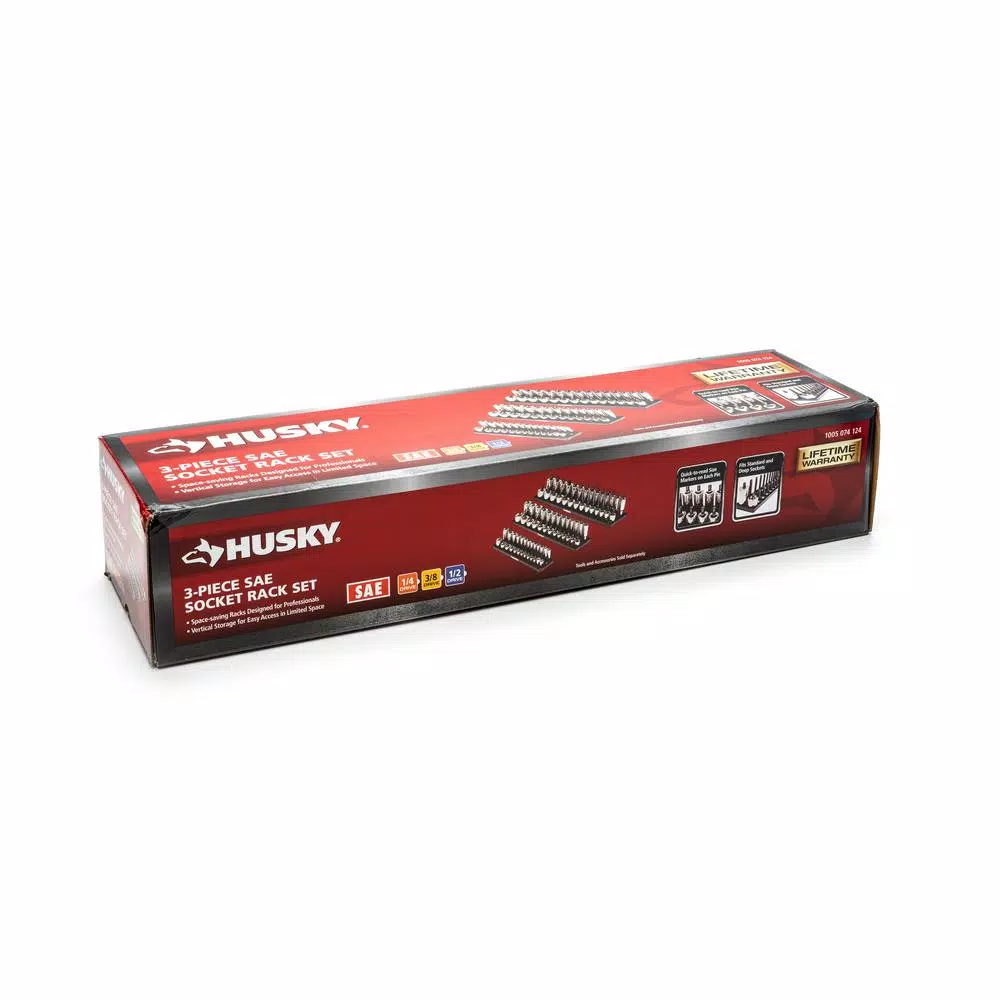 Husky 3-Piece SAE Socket Rack Set for 1/4 in., 3/8 in., and 1/2 in. Drives