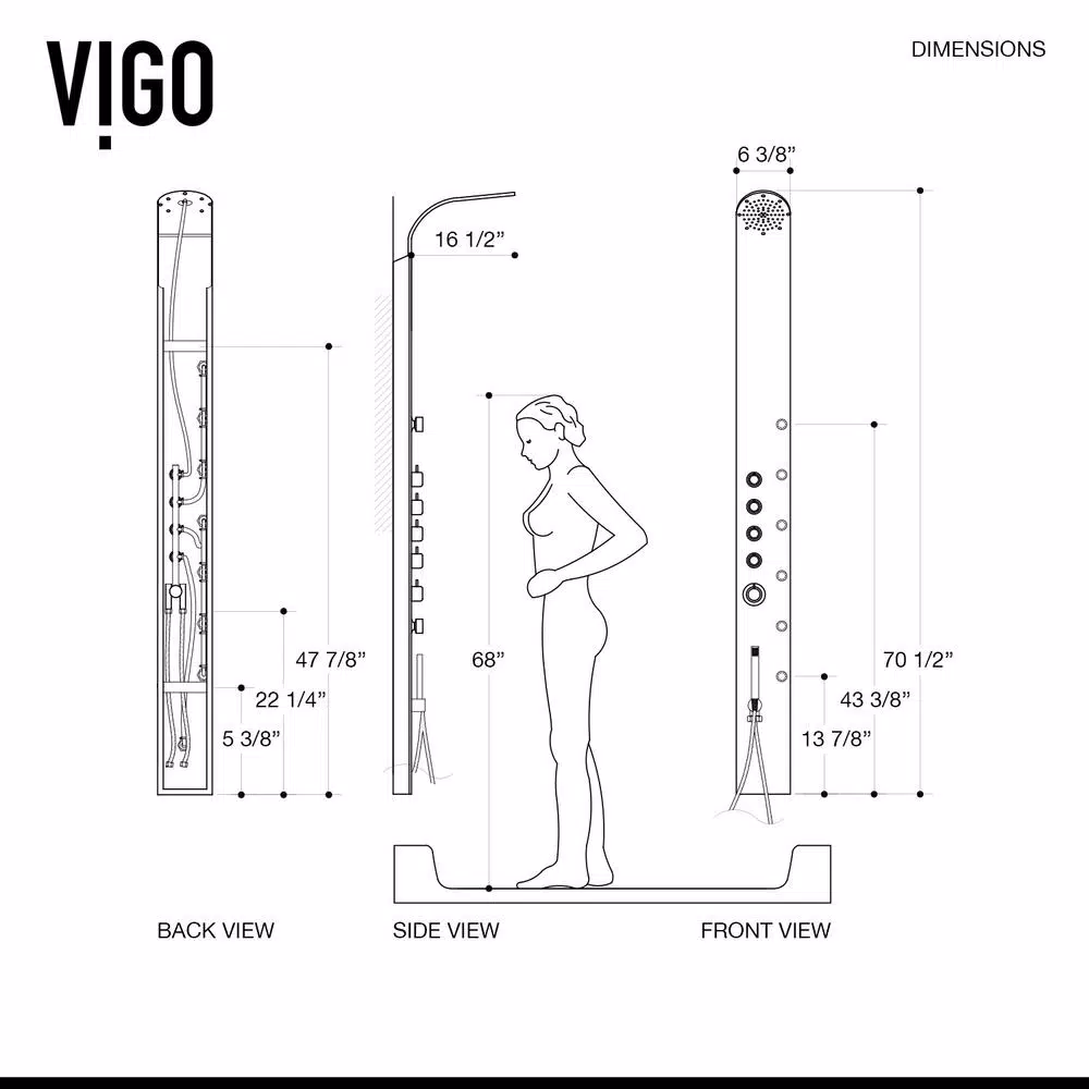 VIGO Brielle 70.5 in. Stainless Steel 6-Jet High Pressure Shower Panel System with Rainhead and Handheld