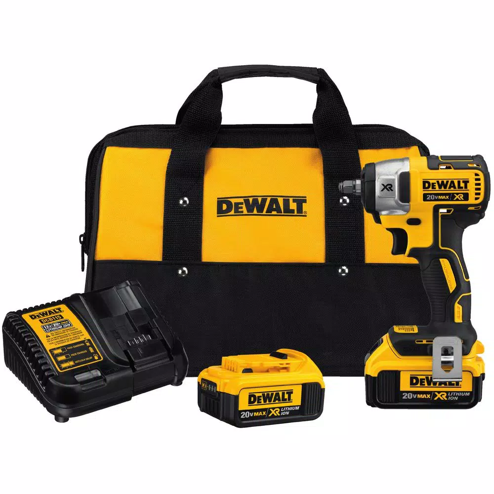 DEWALT 20V MAX XR Brushless 3/8 in. Compact Impact Wrench Kit with (2) 4.0 Ah Batteries & Socket Set