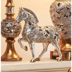 ORE International Langi Polyresin Trojan Horse Decorative Figurine with Mirrored Mane and Silver Filigree thumbnail 1
