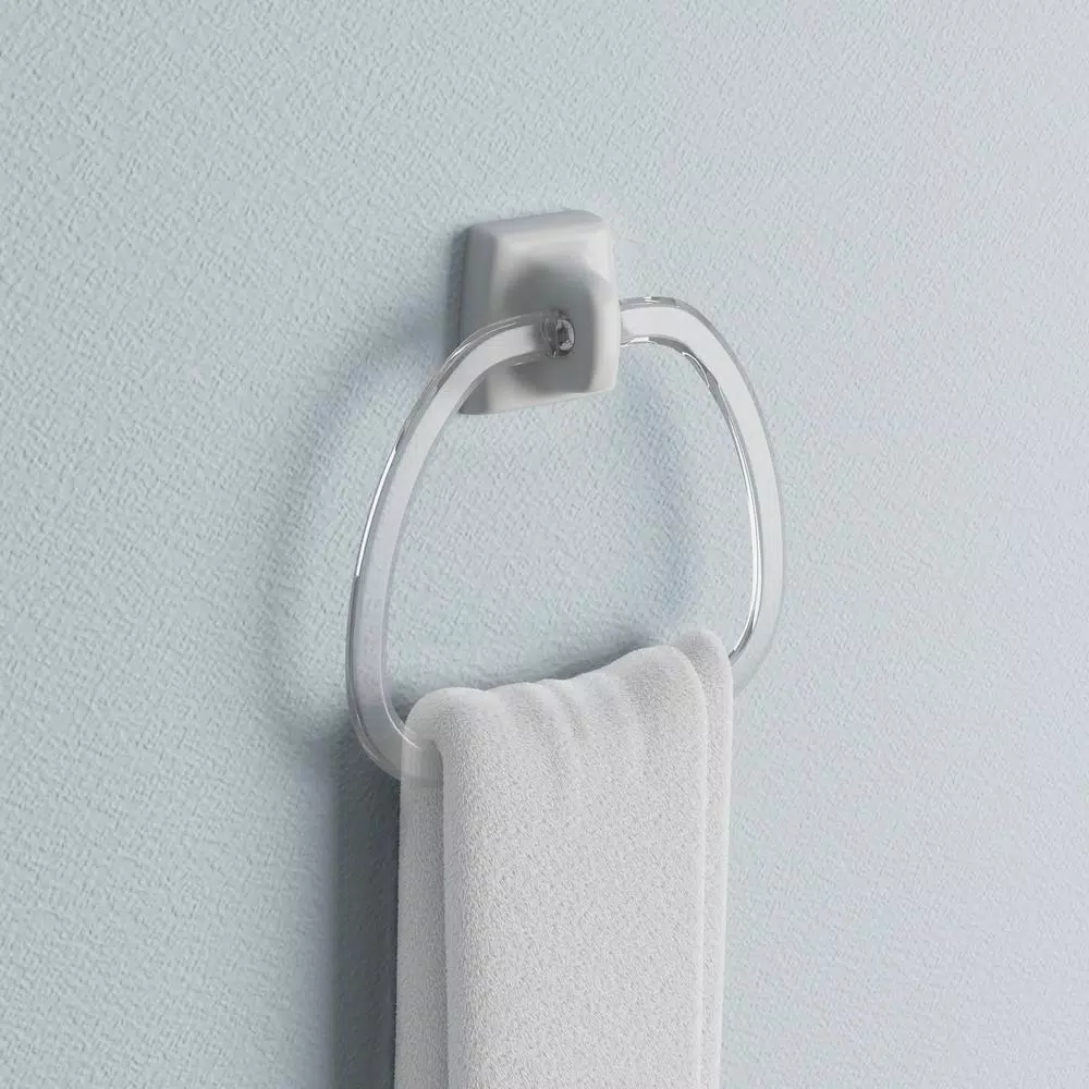 Franklin Brass Tuscan Ceramics White Porcelain Hand Towel Ring with Clear Ring