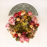 Nearly Natural 24 in. Red Peony Hydrangea Wreath with Berries and Greenery thumbnail 2