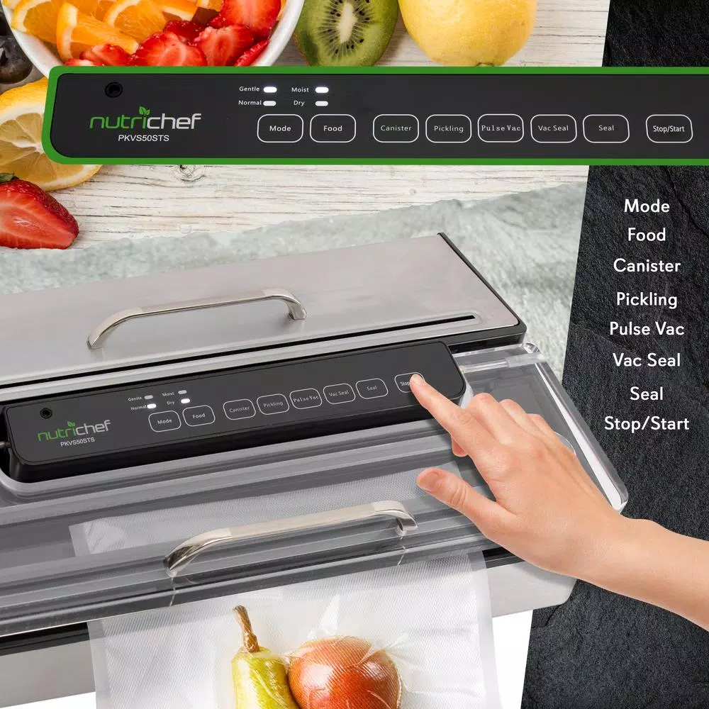 NutriChef Kitchen Pro Stainless Steel Food Vacuum Sealer System with Vacuum Bags and Roll