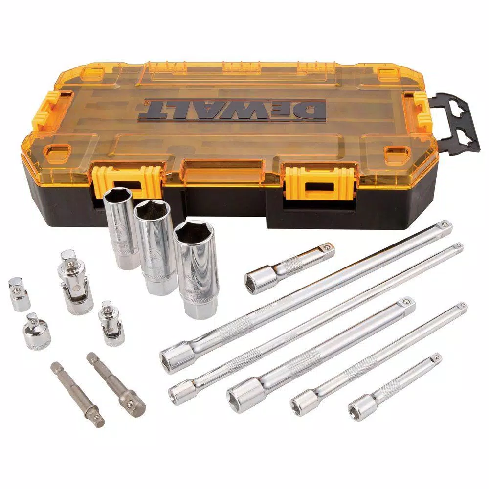 DEWALT 15-Piece 1/4 in. and 3/8 in. Drive Socket Accessory Set with Case and 9 ft. Tape Measure