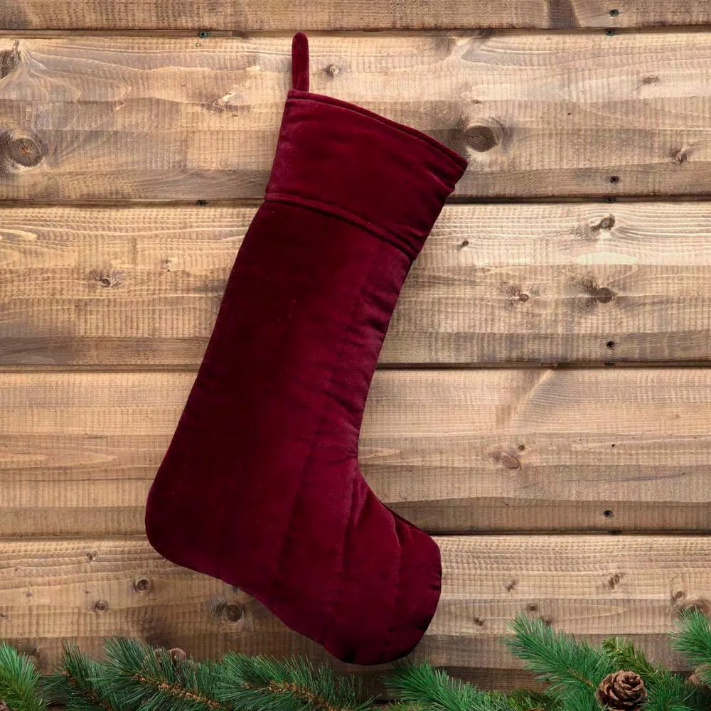 VHC Brands 20 in. Red Velvet Cotton Christmas Stocking - Traditional Holiday Decor