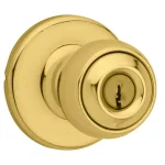 Kwikset Polo Polished Brass Exterior Entry Door Knob with Microban Antimicrobial Technology thumbnail 1