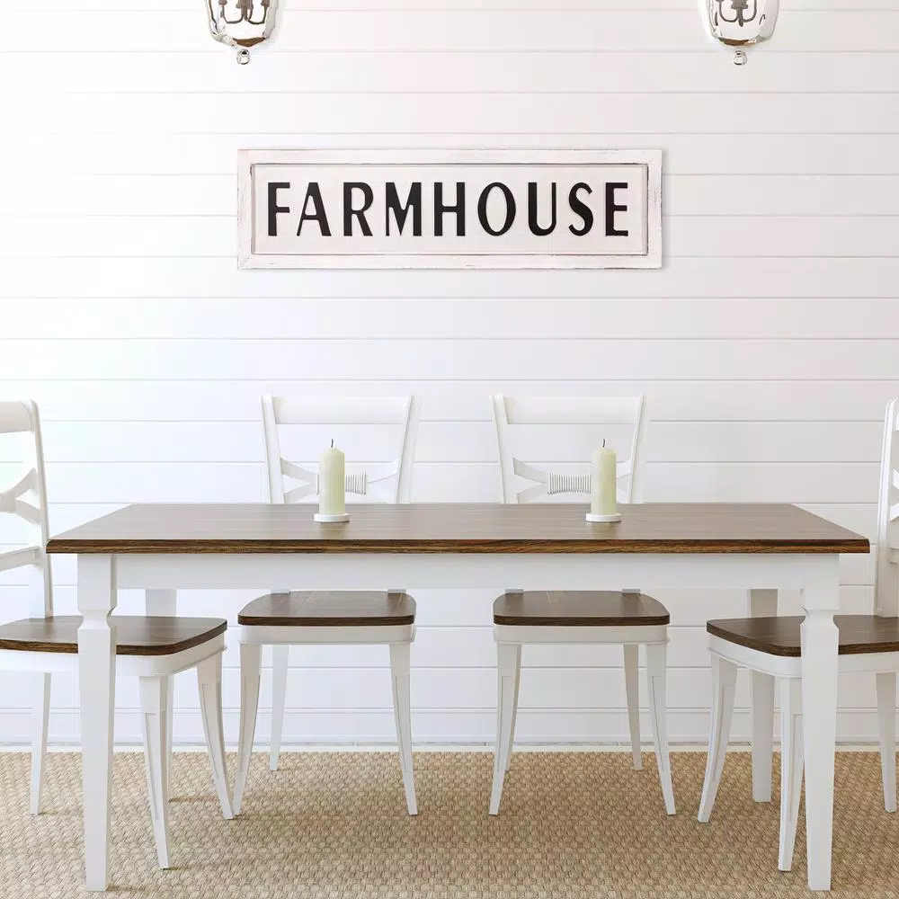 Pinnacle Rustic White Farmhouse Tin Enamel Decorative Wall Sign, 38 in. x 11.25 in.