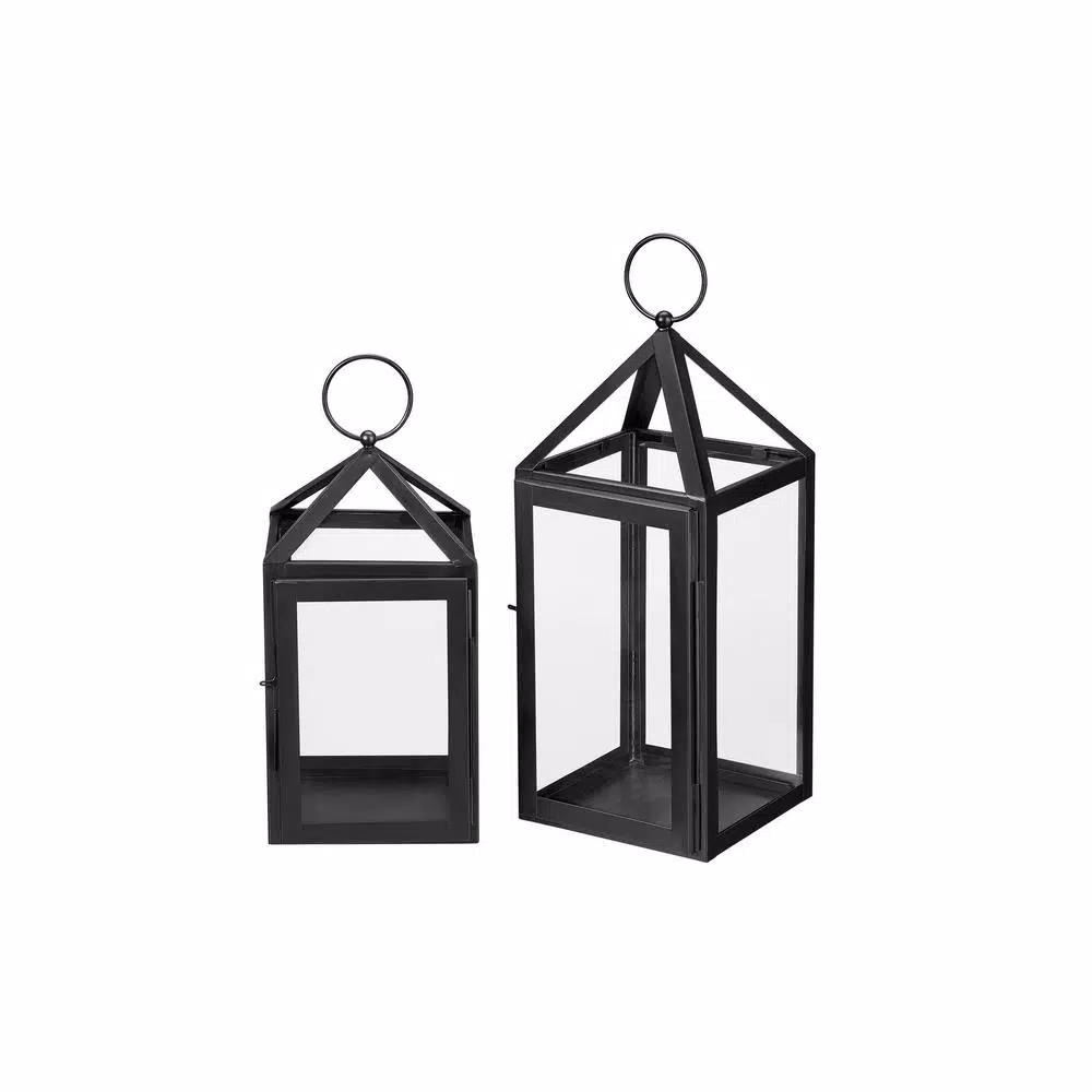 Home Decorators Collection Black Metal Candle Lanterns, Set of 2