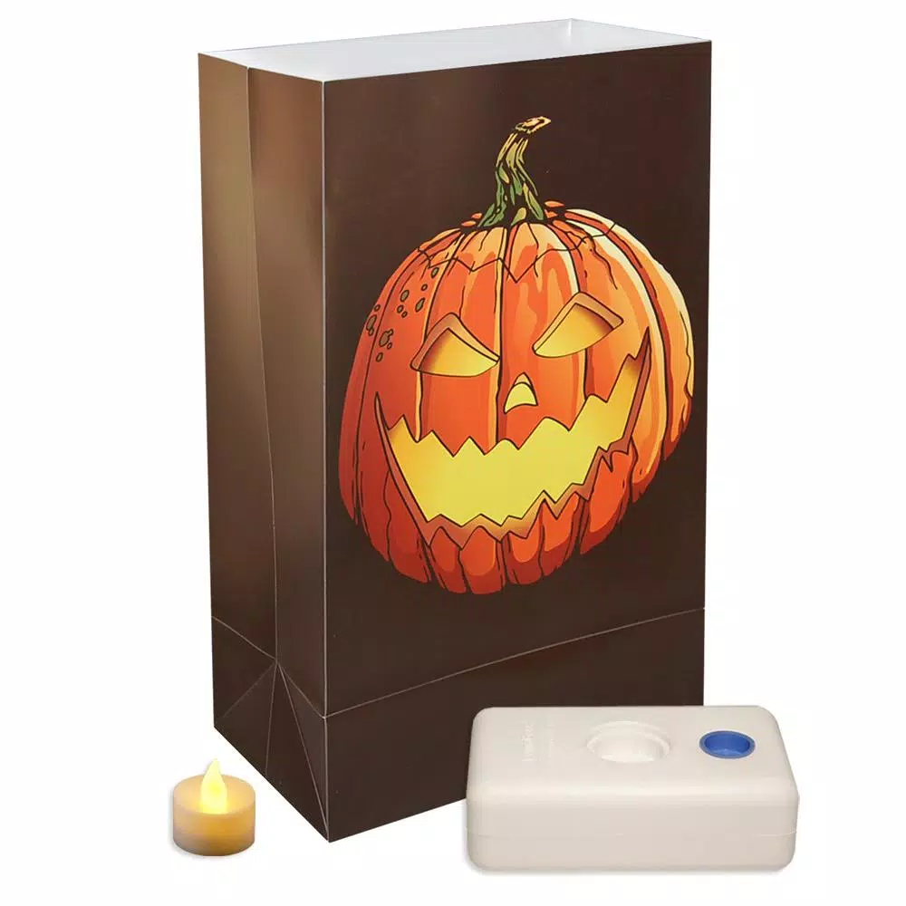 LUMABASE 11 in. Jack-O'-Lantern LED Battery Operated Luminaria Kit - Set of 12