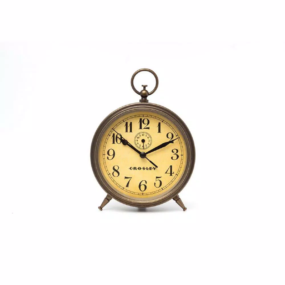 Crosley 33328A Round Antique Bronze Metal Analog Alarm Clock with Glass Lens