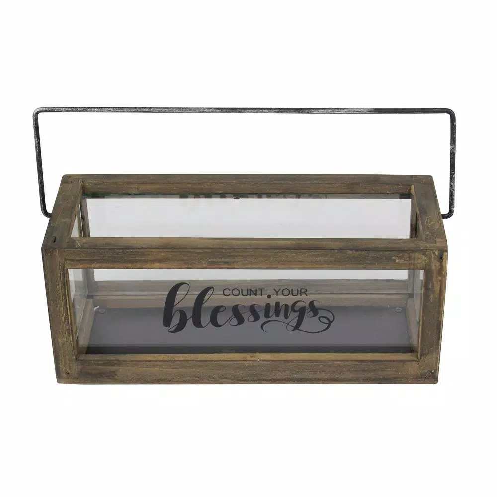 Stonebriar Collection Stonebriar Rustic Wood and Glass Votive Candle Holder with 'Count Your Blessings' Sentiment
