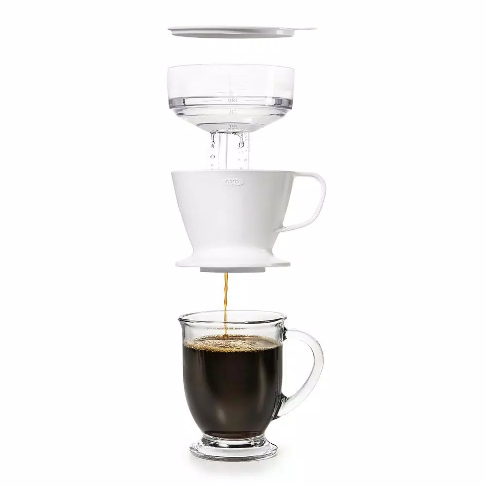 OXO Good Grips 1.5-Cup Pour-Over Coffee Maker with Water Tank, White