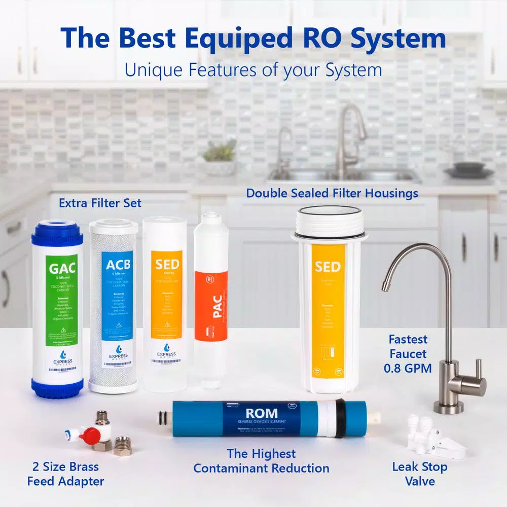 Express Water 5-Stage Reverse Osmosis Water Filtration System with Faucet and 4 Gallon Tank, 100 GPD