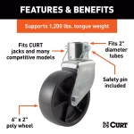 CURT 6" Jack Caster for 2" Diameter Tubes, 1,200 lbs. Capacity thumbnail 3