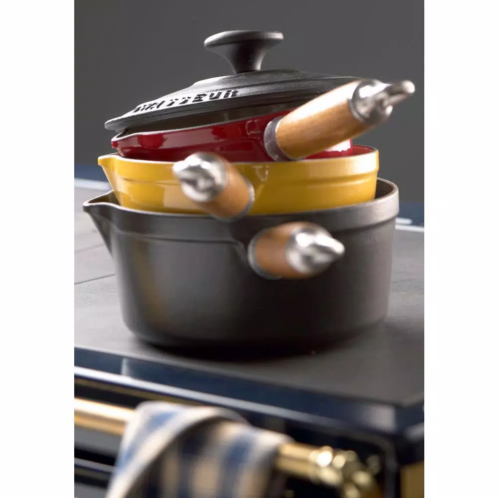 Chasseur 1.3 qt. Enameled Cast Iron Sauce Pan with Lid, Red