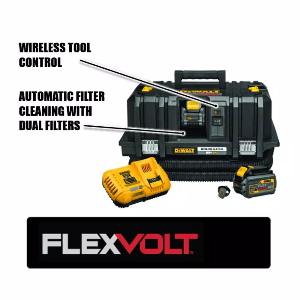 DEWALT FLEXVOLT 60V MAX Cordless Dust Extractor Kit with (2) 6.0Ah Batteries