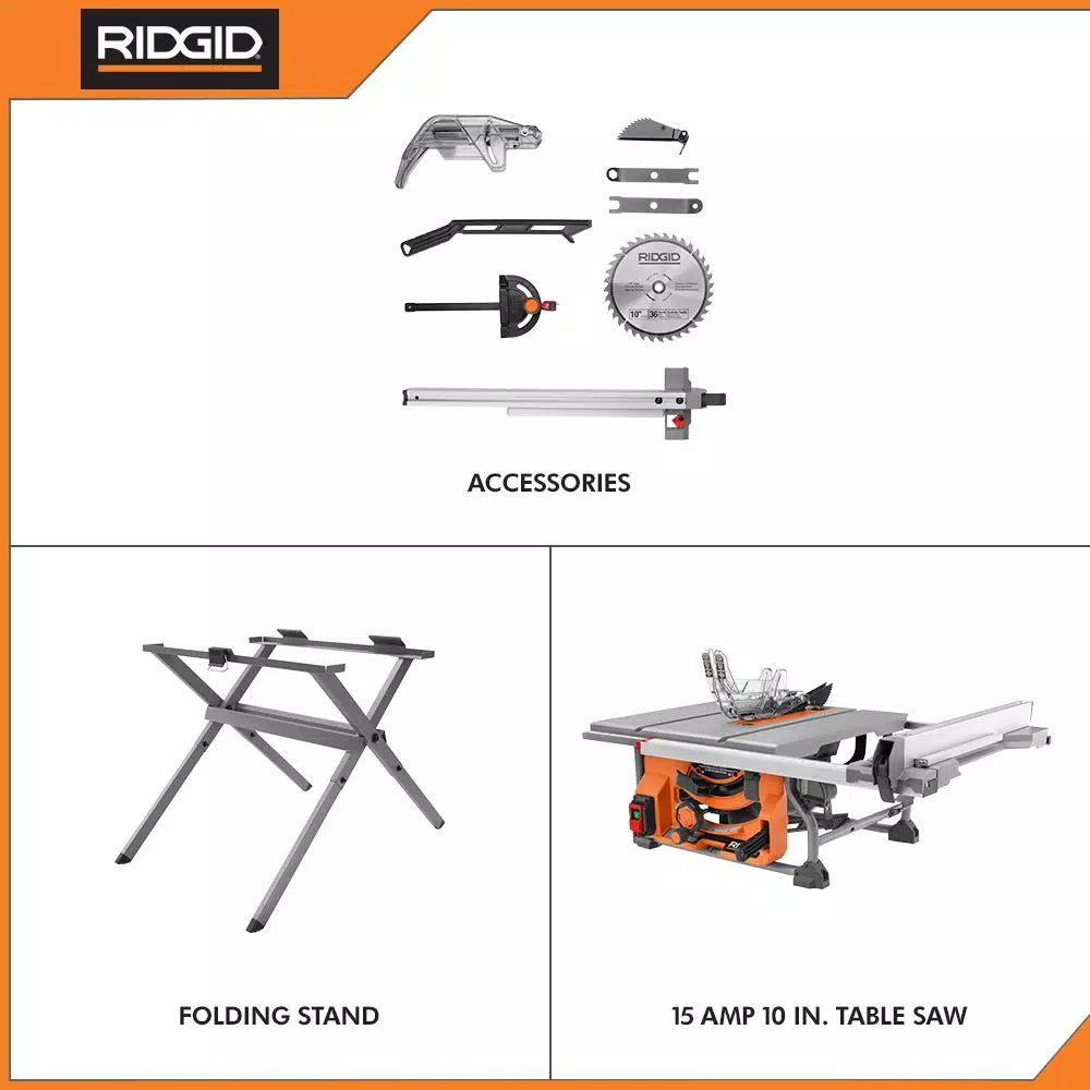 RIDGID 10 in. 15 Amp Table Saw with Folding Stand and SoftStart Technology