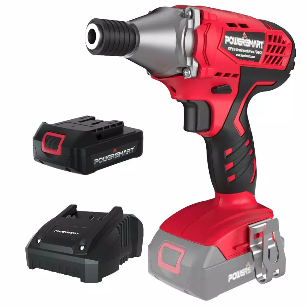 PowerSmart 20V Cordless 1/4 in. Hex Impact Driver Kit with 1.5 Ah Battery and Charger