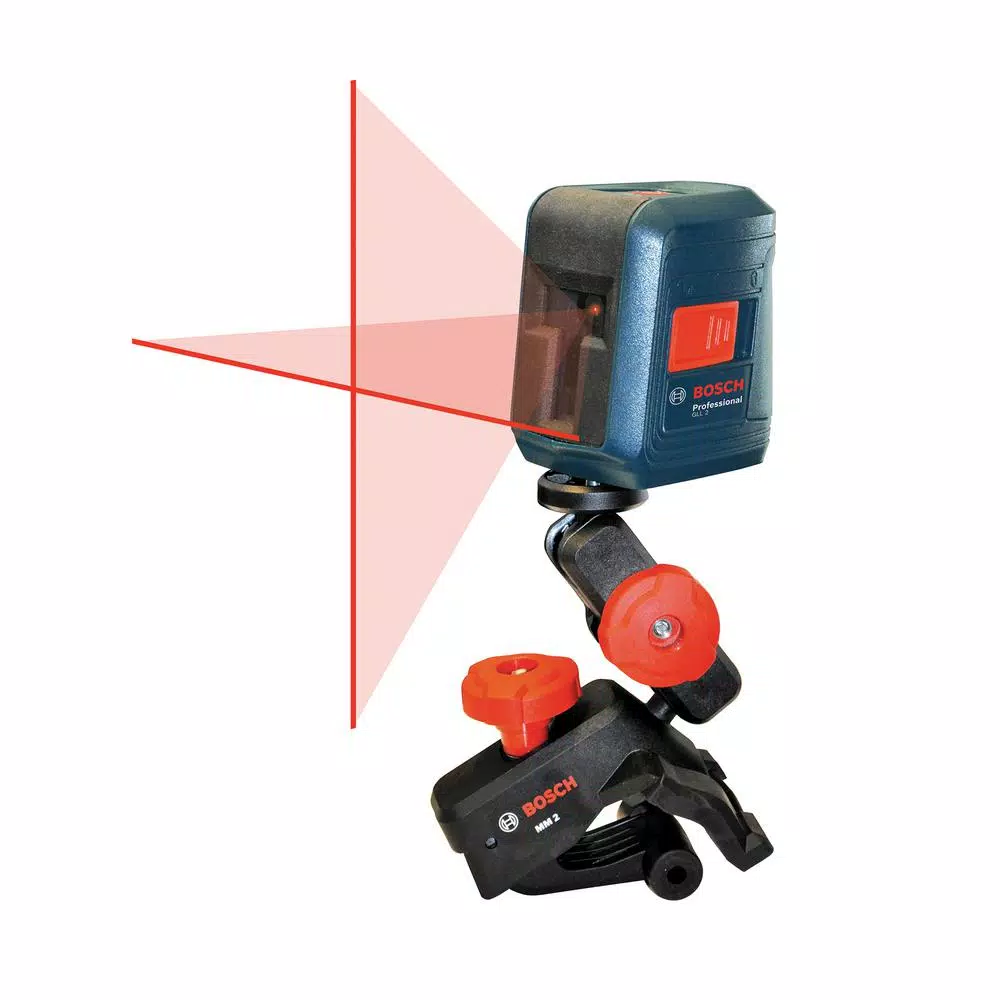 Bosch GLL 2 Self-Leveling Cross Line Laser Level with Compact Tripod and Clamping Mount, 30 ft. Range