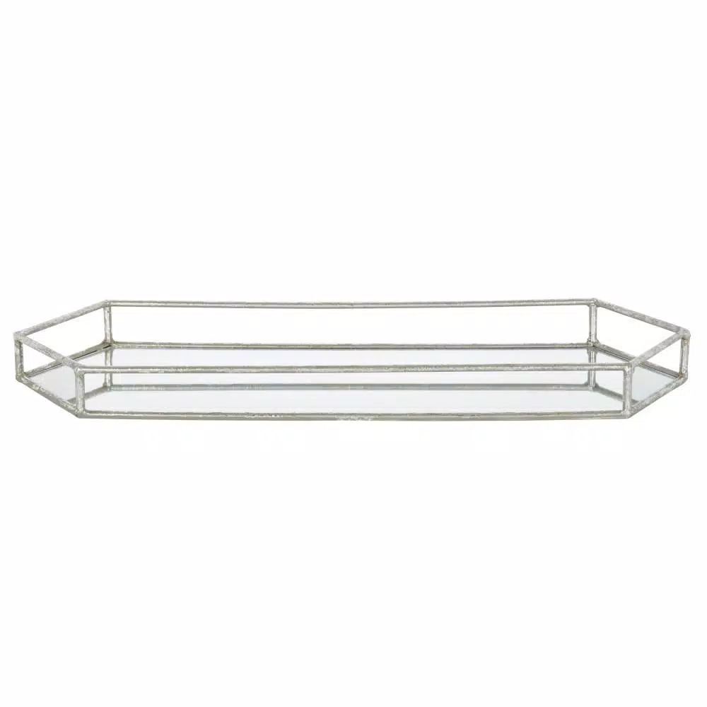 Kate and Laurel Felicia Silver Decorative Mirrored Metal Accent Tray