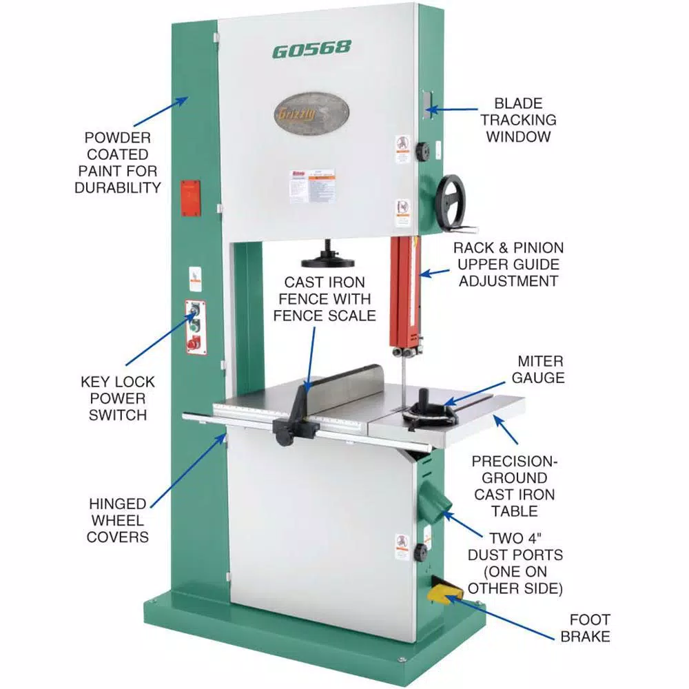 Grizzly Industrial 24-Inch Industrial Vertical Bandsaw, 5 HP, 220V Single-Phase