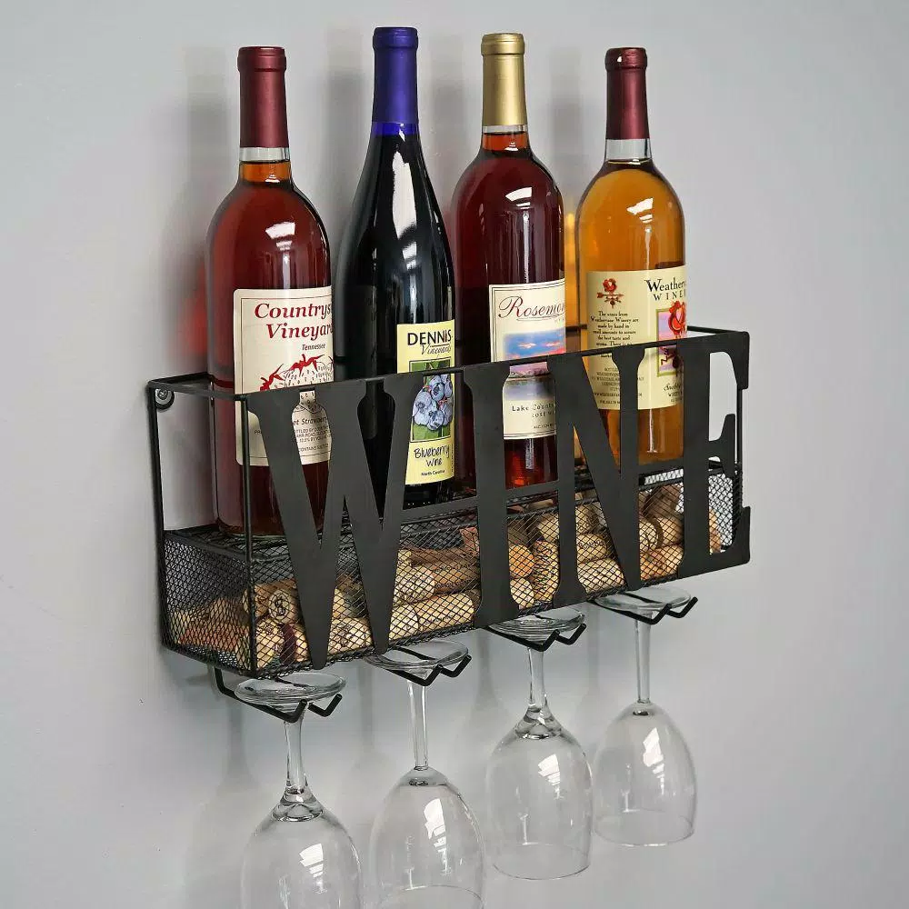 Southern Homewares WINE Wall Mounted Metal Wine Rack and Glass Holder